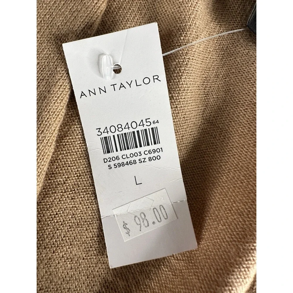 ANN TAYLOR Women 100% Merino Wool Pullover Wrap Effect Size Large khaki‎ - Picture 10 of 12